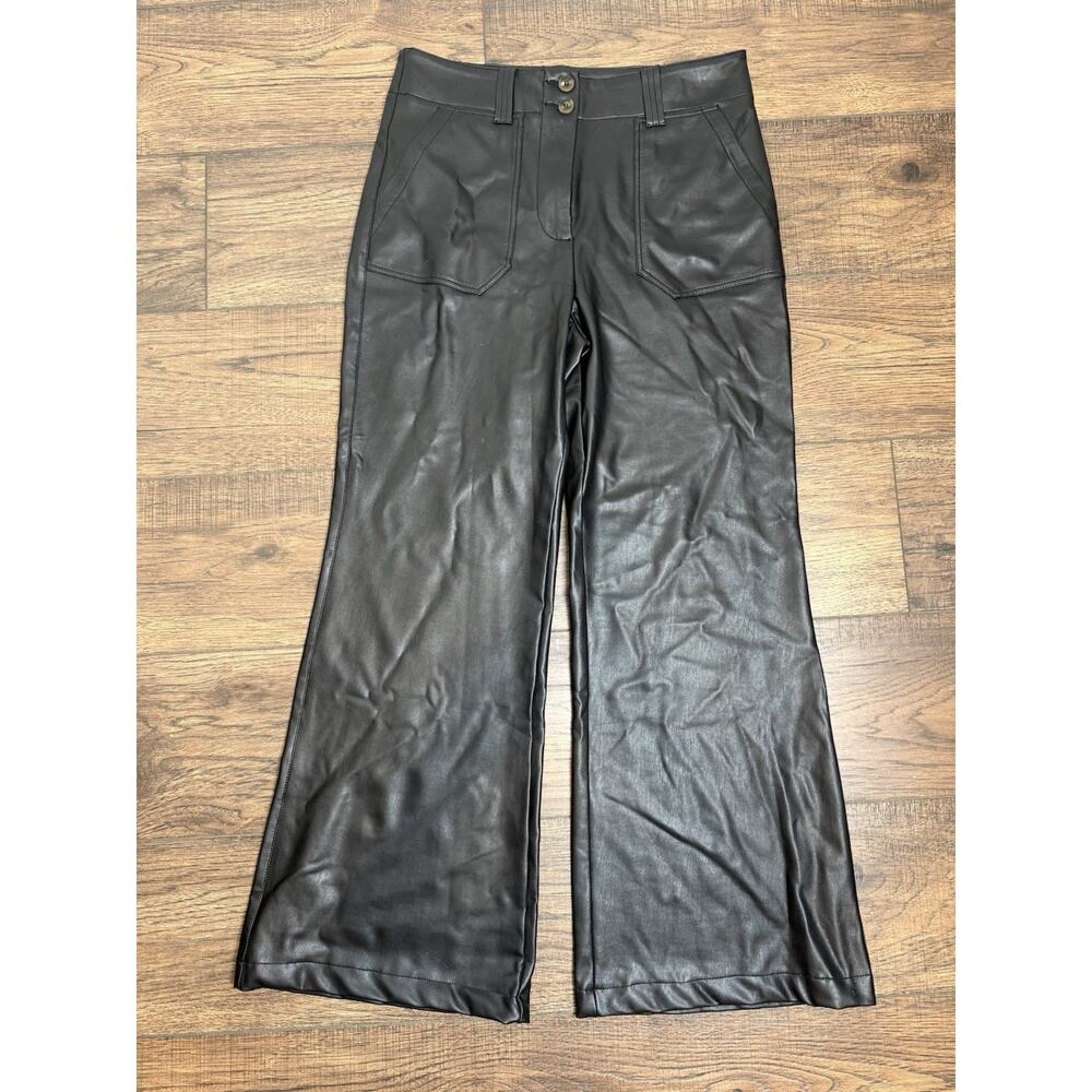 Maeve By Anthropologie Black Faux Leather Wide Leg Machine Washable Pants 10